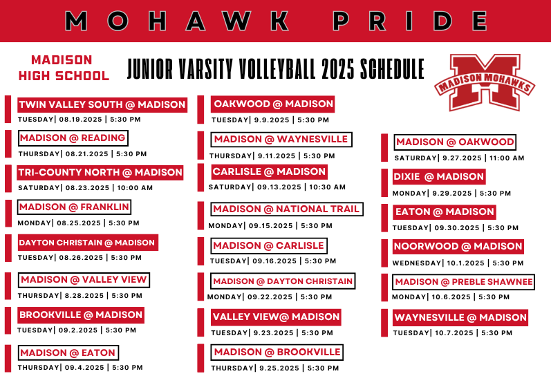 JV Volleyball Schedule 2025